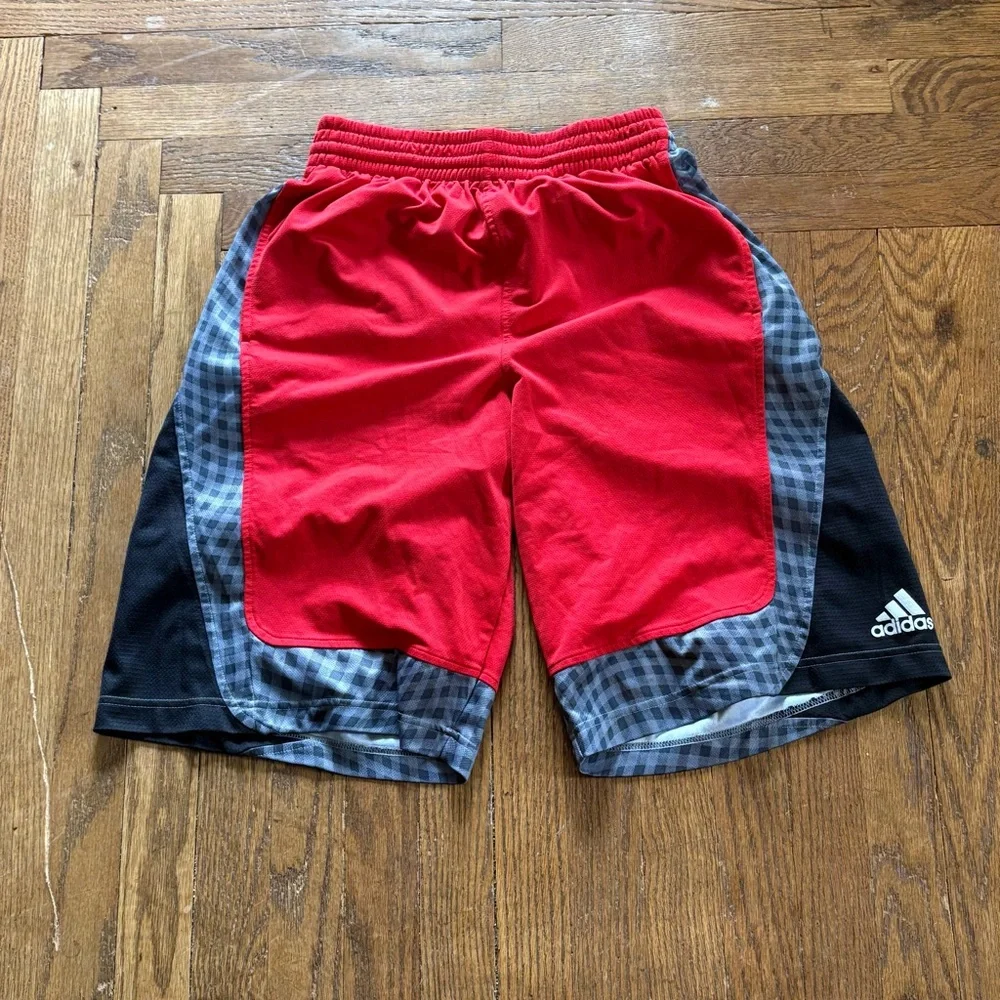 Adidas Basketball Shorts Men’s Medium Red Black Gray Checkered Athletic‎ Mesh